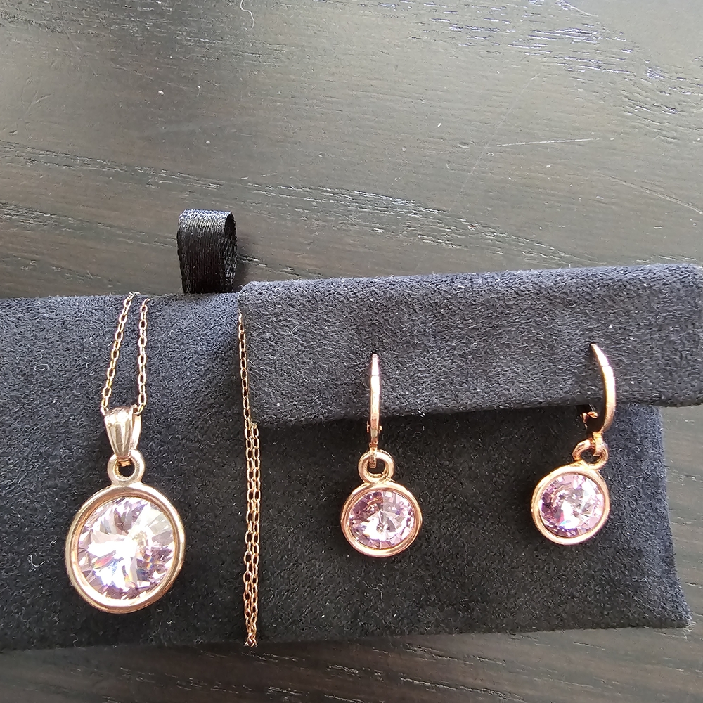 Rose Gold Jewelry Set with Pink Stones